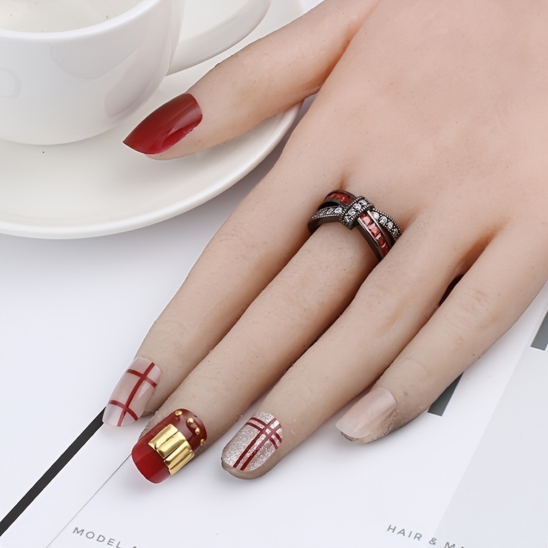 Men's Steel Carbon Fiber & Women's Ruby Garnet Ring Set